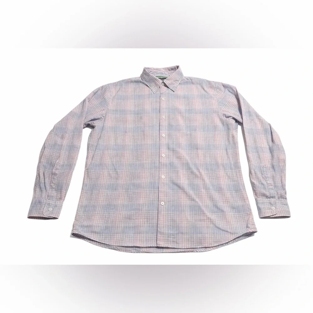 Claiborne Premium Fit Mens Large Plaid Button Down Shirt Cotton Long Sleeve